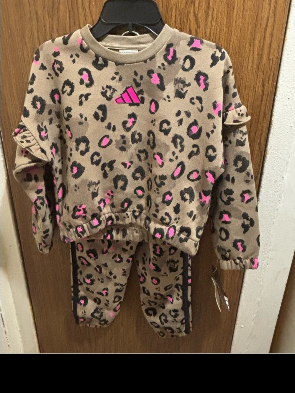 adidas Kids Leopard Print Sweatshirt with Hot Pink Logo